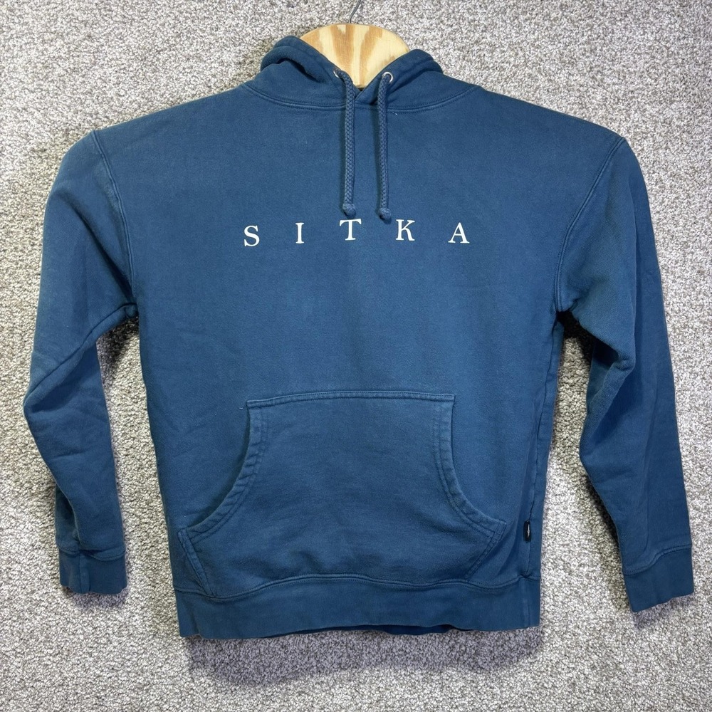 Sitka Hoodie Mens Small Blue Fleece Pullover Logo Graphic Sweatshirt Hunting